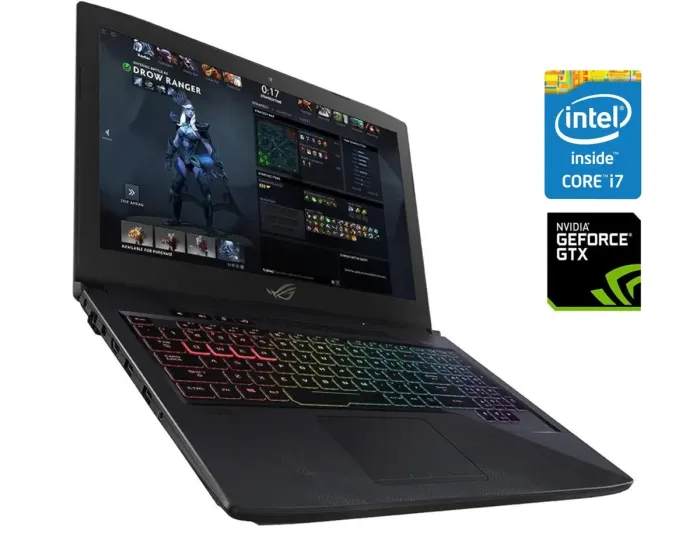 Ігровий ноутбук Asus ROG GL503VM / 15.6" (1920x1080) IPS / Intel Core i7-7700HQ (4 (8) ядра по 2.8 - 3.8 GHz) / 16 GB DDR4 / 480 GB SSD + 500 GB HDD / nVidia GeForce GTX 1060, 3 GB GDDR5, 192-bit / WebCam / Win 10 Home б/в - зображення 1