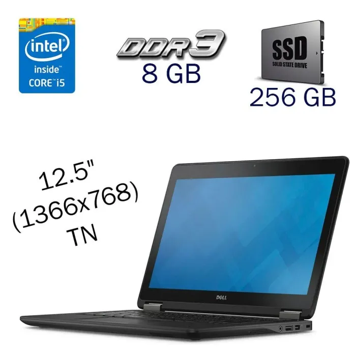 Нетбук Dell Latitude E7250 / 12.5" (1366x768) TN / Intel Core i5-5300U (2 (4) ядра по 2.3 - 2.9 GHz) / 8 GB DDR3 / 256 GB SSD / Intel HD Graphics 5500 / WebCam б/в - зображення 1