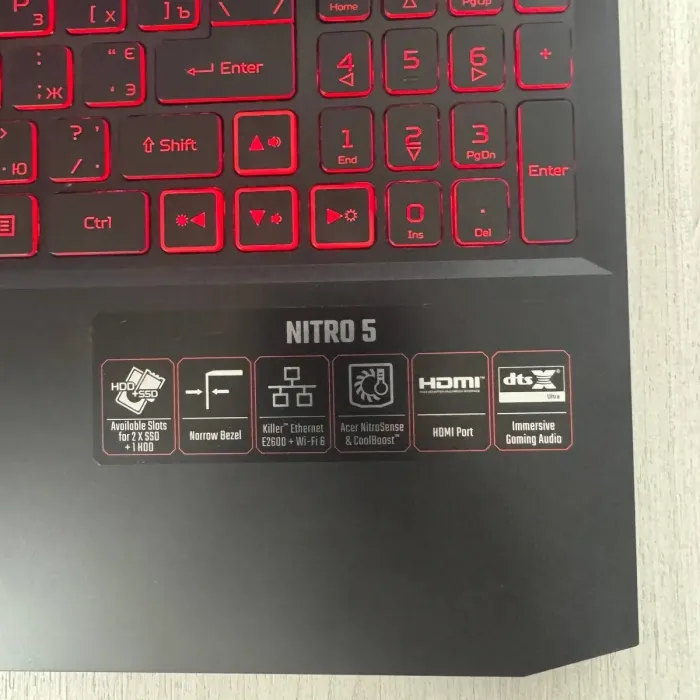 Ігровий ноутбук Acer Nitro 5 AN515-55 / 15,6" (1920x1080) IPS / Intel Core i5-10300H (4 (8) ядра по 2,5 - 4,5 ГГц) / 32 ГБ DDR4 / 256 ГБ SSD + 512 ГБ SSD / nVidia GeForce RTX 3050, 4 ГБ GDDR6, 128-біт / WebCam б/в - зображення 4