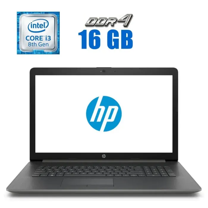 Ноутбук Б-клас HP 17-BY0061CL / 17.3" (1600x900) TN / Intel Core i3-8130U (2 (4) ядра по 2.2 - 3.4 GHz) / 16 GB DDR4 / 256 GB SSD / Intel UHD Graphics 620 / WebCam / Win 10 Home б/в - зображення 1