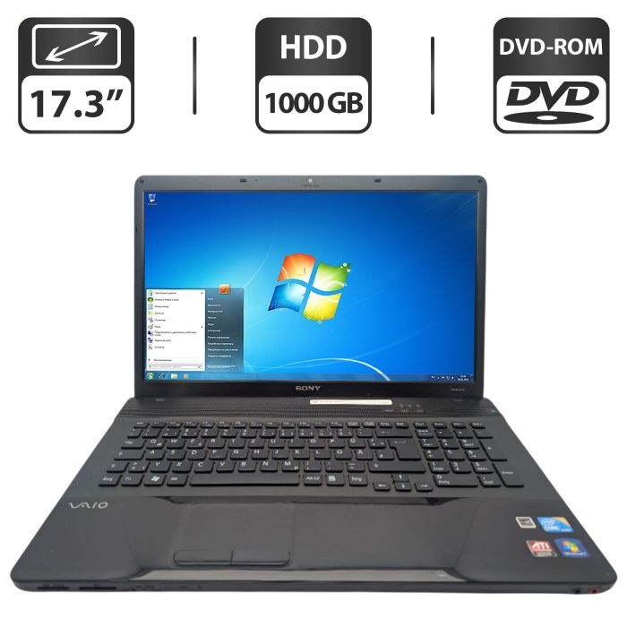 Ноутбук Sony VPC EC3E9E / 17.3" (1600x900) TN / Intel Core i3-370M (2 (4) ядра по 2.4 GHz) / 6 GB DDR3 / 1000 GB HDD / AMD Radeon HD 5470, 512 MB GDDR5, 64-bit / WebCam / DVD-ROM б/в - изображение 1