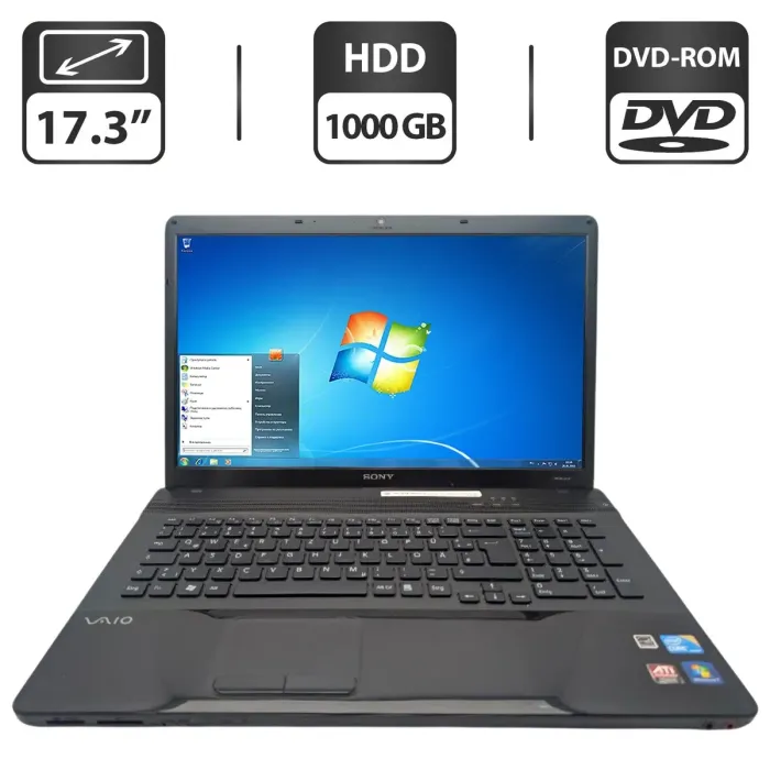 Ноутбук Sony VPC EC3E9E / 17.3" (1600x900) TN / Intel Core i3-370M (2 (4) ядра по 2.4 GHz) / 6 GB DDR3 / 1000 GB HDD / AMD Radeon HD 5470, 512 MB GDDR5, 64-bit / WebCam / DVD-ROM б/в - зображення 1
