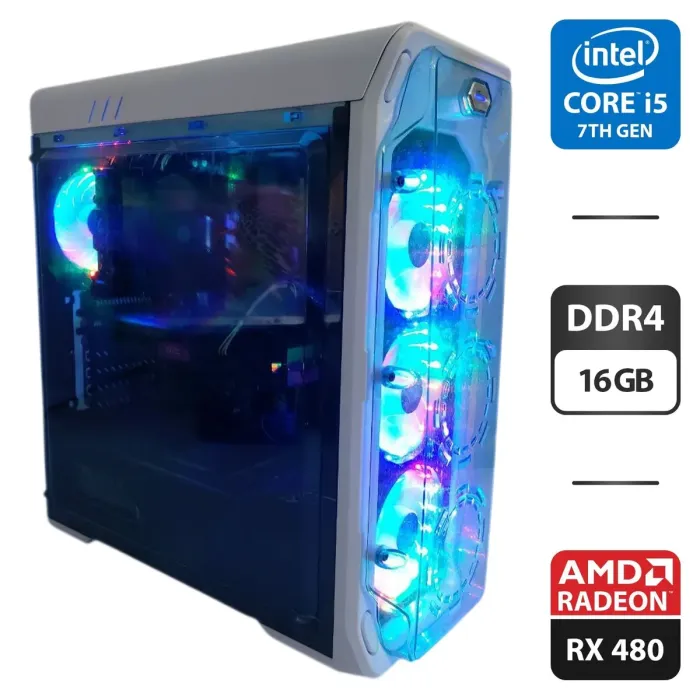 Ігровий ПК GameMax Starlight White Tower / Intel Core i5-7500 (4 ядра по 3,4 - 3,8 ГГц) / 16 ГБ DDR4 / 240 ГБ SSD + 480 ГБ SSD + 500 ГБ HDD / AMD Radeon RX 480, 8 ГБ GDDR5, 256-біт / 600 Вт б/в - зображення 1