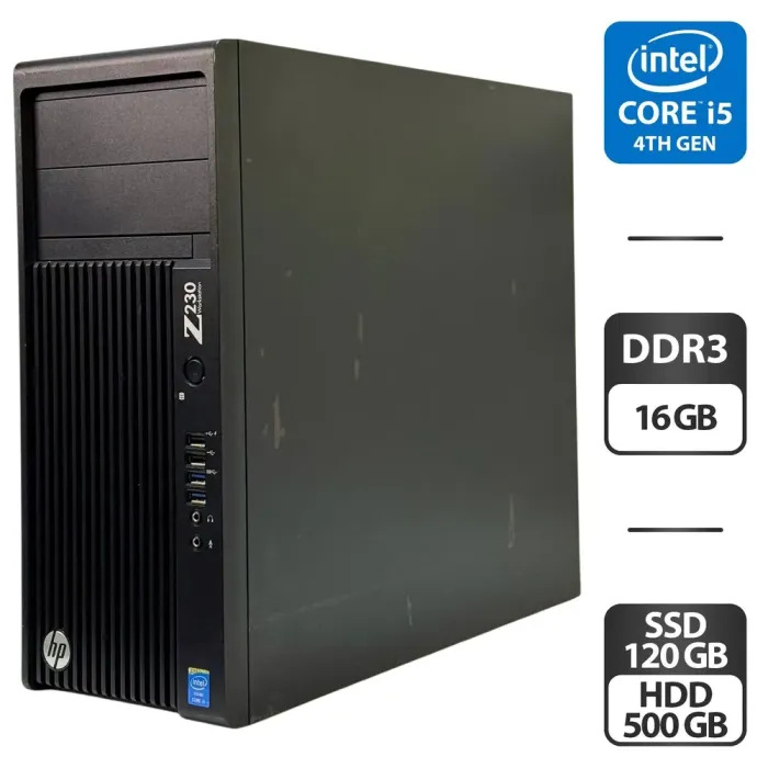 Робоча станція HP Workstation Z230 Tower / Intel Core i5-4570 (4 ядра по 3,2 - 3,6 ГГц) / 16 ГБ DDR3 / 120 ГБ SSD + 500 ГБ HDD / Intel HD Graphics 4600 б/в - зображення 1