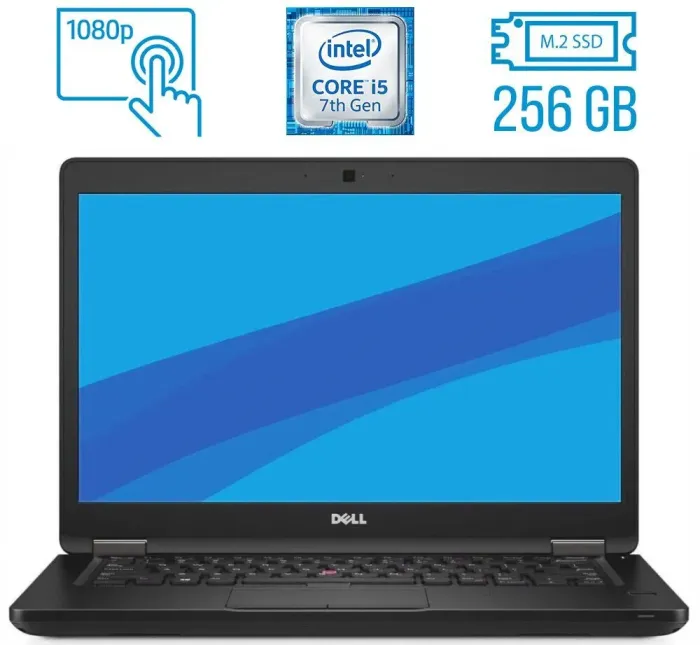 Ноутбук Dell Latitude 5480 / 14" (1920x1080) IPS Touch / Intel Core i5-7200U (2 (4) ядра по 2.5 - 3.1 GHz) / 8 GB DDR4 / 256 GB SSD M.2 / Intel HD Graphics 620 / WebCam / Fingerprint / USB 3.1 / HDMI / Windows 10 б/в - зображення 1