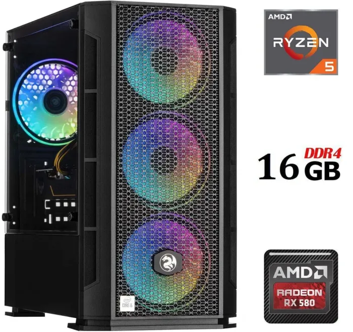 Ігровий ПК Dtop Gaming R538 Tower / AMD Ryzen 5 3600 (6 (12) ядер по 3.6 - 4.2 GHz) / 16 GB DDR4 / 480 GB SSD / AMD Radeon RX 580, 8 GB GDDR5, 256-bit / 500W - зображення 1