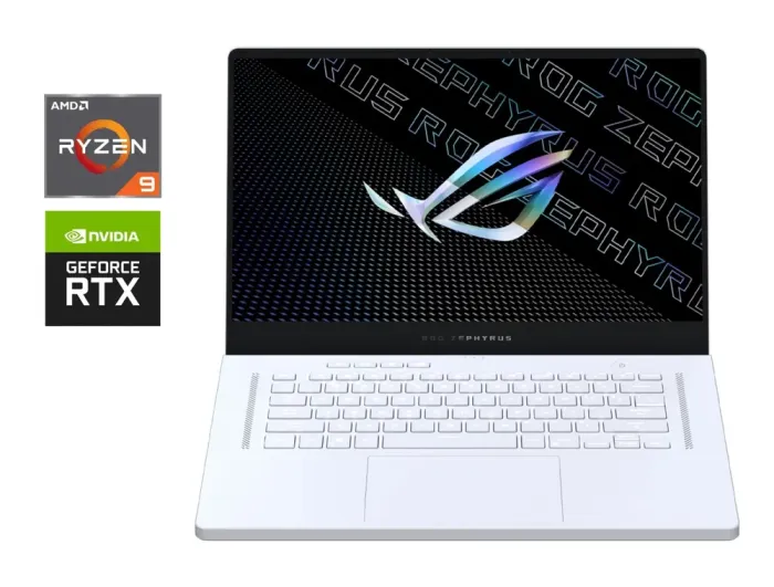 Ігровий ультрабук Asus ROG Zephyrus GA503QS White / 15.6" (2560x1440) IPS / AMD Ryzen 9 5900HS (8 (16) ядер по 3.0 - 4.6 GHz) / 32 GB DDR4 / 1000 GB SSD / nVidia GeForce RTX 3080, 8 GB GDDR6, 256-bit б/в - зображення 1