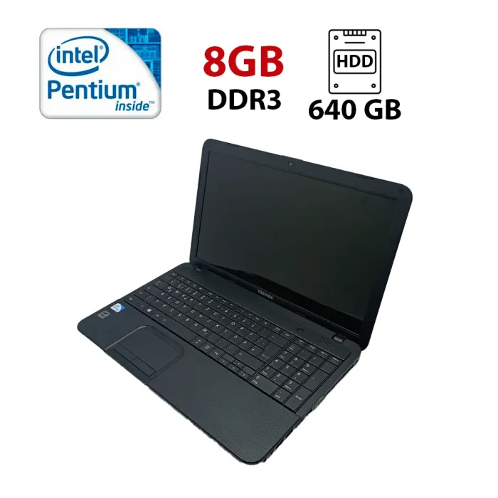 Ноутбук Toshiba C850 / 15.6" (1366x768) TN / Intel Pentium 2020M (2 ядра по 2.4 GHz) / 8 GB DDR3 / 640 GB HDD / Intel HD Graphics / WebCam б/в - зображення 1