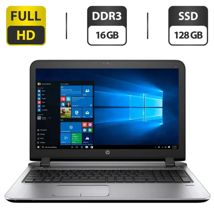 Ноутбук HP ProBook 450 G3 / 15.6" (1920x1080) TN / Intel Core i5-6200U (2 (4) ядра по 2.3 - 2.8 GHz) / 16 GB DDR3 / 128 GB SSD / Intel HD Graphics 520 / WebCam / DVD-ROM б/в - зображення 1
