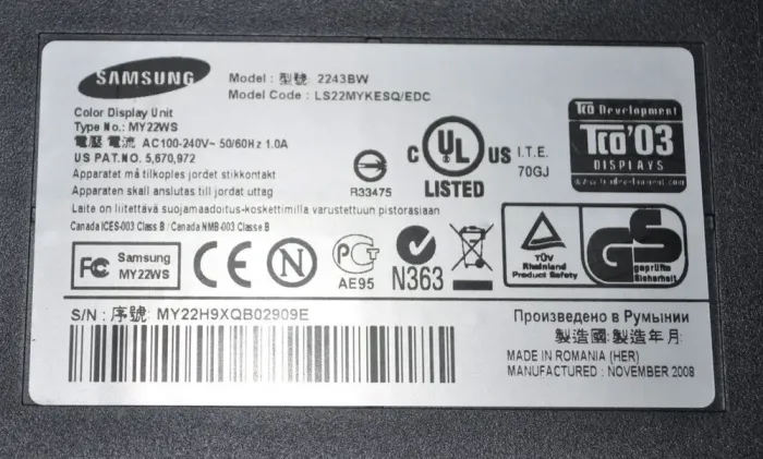 Монітор Samsung SyncMaster 2243WM / 22" (1680x1050) TN / VGA, DVI / Вбудовані колонки 1x 1W / VESA 100x100 б/в - зображення 16