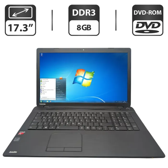 Ноутбук Toshiba Satellite C70D-B / 17.3" (1600x900) TN / AMD A4-5000 (4 ядра по 1.5 GHz) / 8 GB DDR3 / 750 GB HDD / AMD Radeon HD 8330 Graphics / WebCam / DVD-ROM б/в - зображення 1