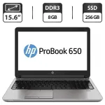 Ноутбук HP ProBook 650 G1 / 15.6" (1366x768) TN / Intel Core i5-4210M (2 (4) ядра по 2.6 - 3.2 GHz) / 8 GB DDR3 / 256 GB SSD / Intel HD Graphics 4600 / WebCam / DVD-ROM / VGA б/в
