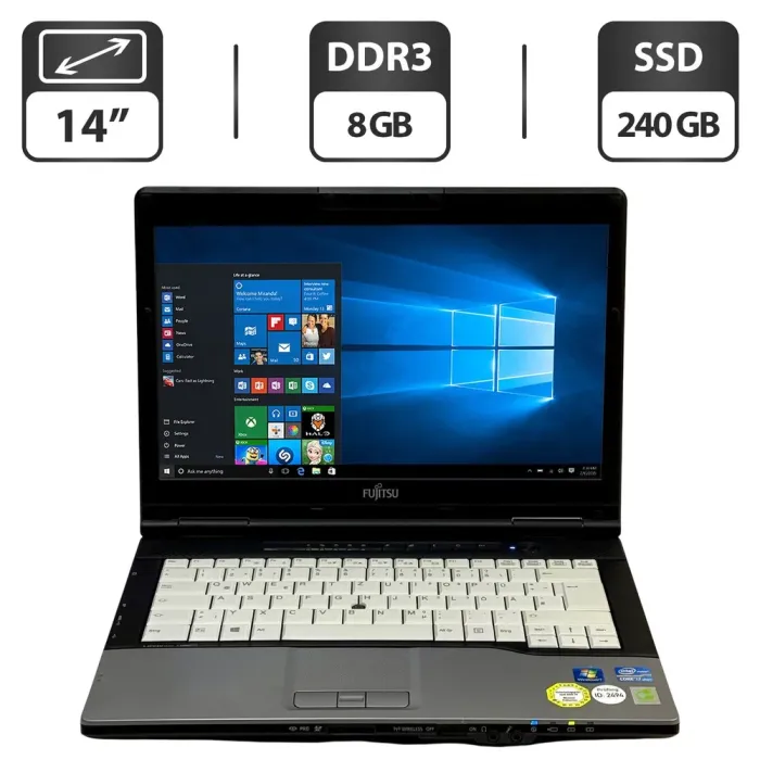 Ноутбук Б-клас Fujitsu LifeBook S782 / 14" (1366x768) TN / Intel Core i7-3540M (2 (4) ядра по 3.0 - 3.7 GHz) / 8 GB DDR3 / 240 GB SSD / Intel HD Graphics 4000 / WebCam / Windows 10 Pro б/в - зображення 1