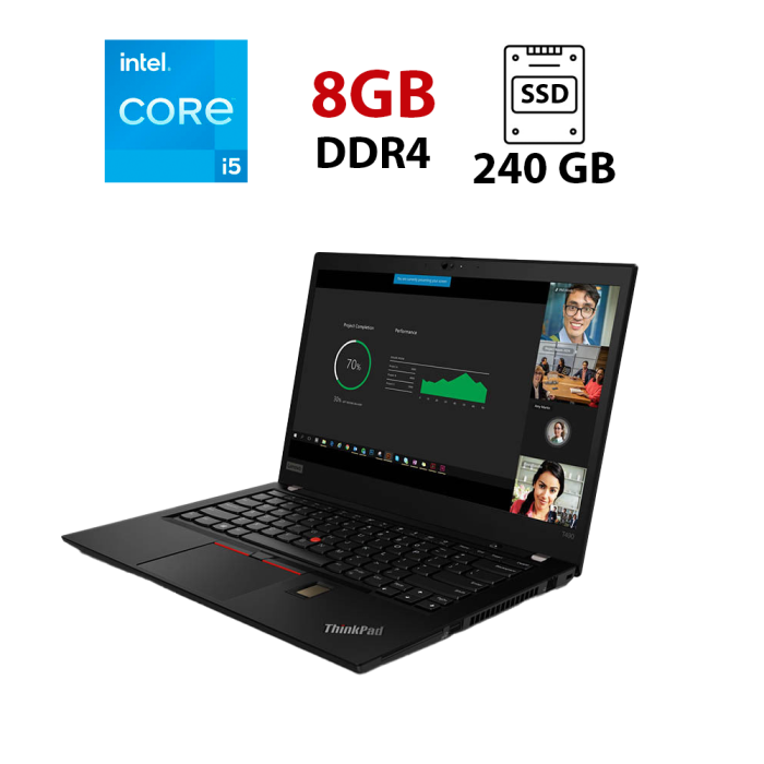 Ультрабук Lenovo ThinkPad T490 / 14" (1920x1080) IPS / Intel Core i5-8250U (4 (8) ядра по 1.6 - 3.4 GHz) / 8 GB DDR4 / 240 GB SSD / Intel UHD Graphics 620 / WebCam б/в - зображення 1