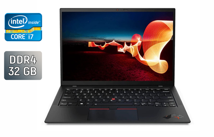 Ультрабук Lenovo ThinkPad X1 Carbon Gen9 / 14" (3840x2400) IPS / Intel Core i7-1185G7 (4 (8) ядра по 3.0 - 4.8 GHz) / 32 GB DDR4 / 512 GB SSD / Intel Iris Xe Graphics / WebCam / Windows 10 б/в - зображення 1