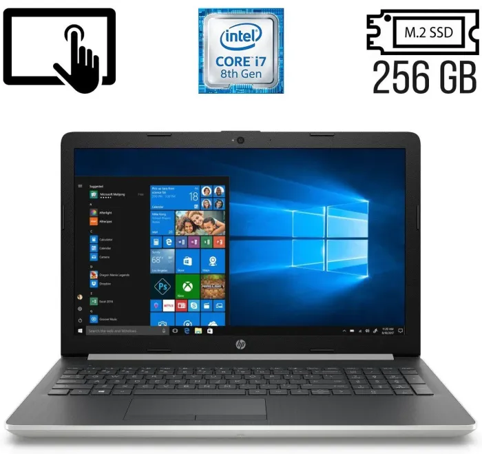 Ноутбук Б-класс HP Pavilion 15-da0073wm / 15.6" TN Touch / Intel Core i7-8550U (4(8) ядра по 1.8-4 GHz) / 8GB DDR4 / 256GB SSD M.2 / UHD Graphics 620 / WebCam / DVD-RW / HDMI б/в - зображення 1