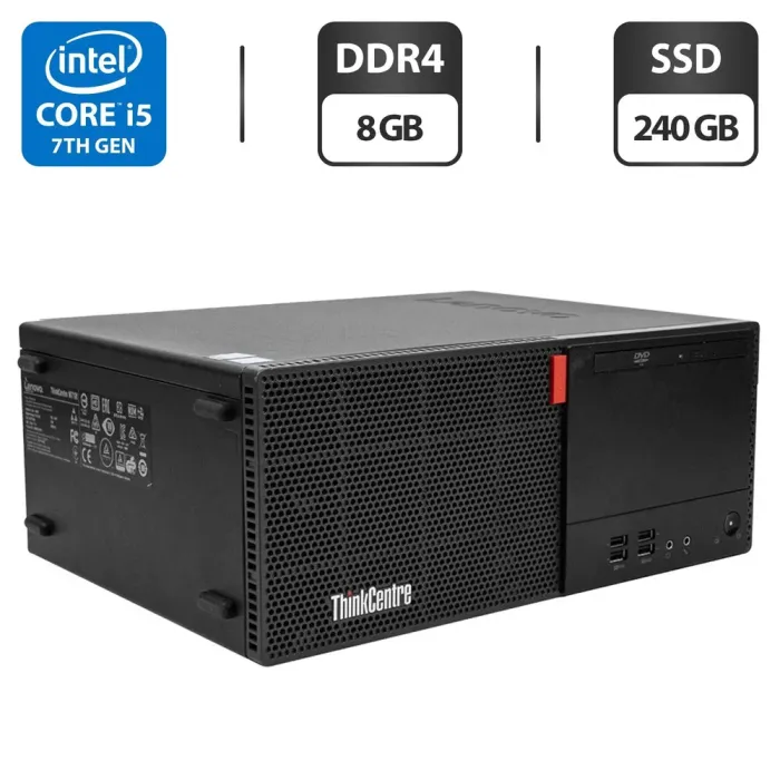 Комп'ютер Lenovo ThinkCentre M710 Tower / Intel Core i5-7400 (4 ядра по 3,0 - 3,5 ГГц) / 8 ГБ DDR4 / 240 ГБ SSD / Intel HD Graphics 630 / DVD-ROM б/в - зображення 1