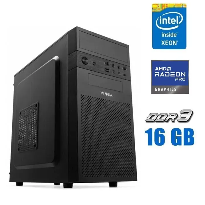 Ігровий ПК Vinga CS112B Tower NEW / Intel Xeon E3-1240 v3 (4 (8) ядра по 3.4 - 3.8 GHz) (аналог i7-4770) / 16 GB DDR3 / 256 GB SSD + 2000 GB HDD / AMD Radeon Pro W6600, 8 GB GDDR6, 128-bit б/в - зображення 1