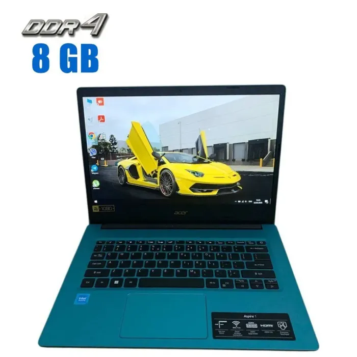 Ультрабук Acer Aspire 1 A114-33-C0J7 / 14" (1920x1080) IPS / Intel Celeron N4500 (2 ядра по 1.1 - 2.8 GHz) / 8 GB DDR4 / 120 GB eMMC + 128 GB SSD M.2 / Intel UHD Graphics / WebCam / Win 10 Home б/в - зображення 1
