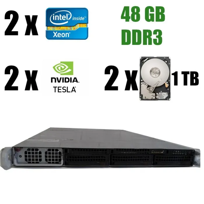 Сервер Supermicro 1U / 2x Intel Xeon X5670 (6 (12) ядер по 2.93 - 3.33 GHz) / 48 GB DDR3 / Без HDD / 2x nVidia Tesla M2090, 6 GB GDDR5, 384-bit / 1400W Gold б/в - зображення 2