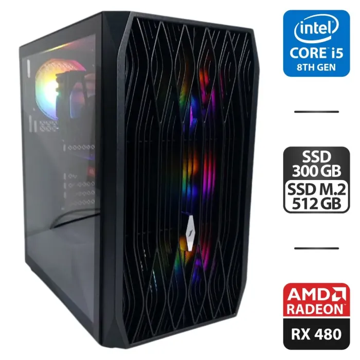 Ігровий ПК 1stPlayer Ariya AY7 Tower / Intel Core i5-8500 (6 ядер по 3.0 - 4.1 GHz) / 16 GB DDR4 / 300 GB SSD + 512 GB SSD M.2 / AMD Radeon RX 480, 8 GB GDDR5, 256-bit / 500W б/в - зображення 1