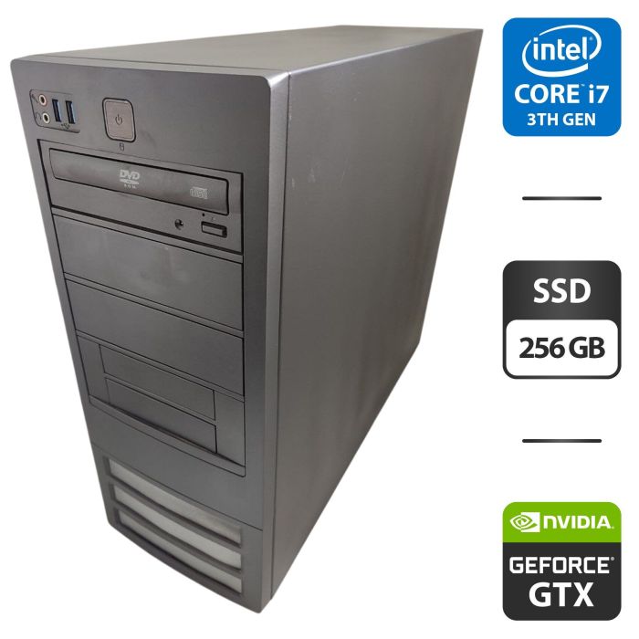 Комп'ютер NoName Tower / Intel Core i7-3770 (4 (8) ядра по 3.4 - 3.9 GHz) / 16 GB DDR4 / 256 GB SSD / nVidia GeForce GTX 760, 2 GB GDDR5, 256-bit / DVD-ROM б/в - зображення 1