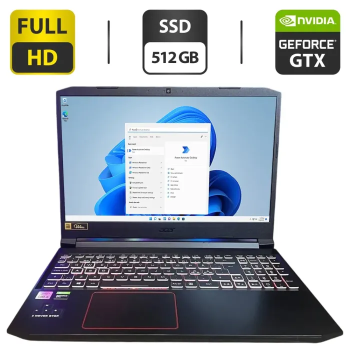 Ігровий ноутбук Acer Nitro 5 AN515-55 / 15.6" (1920x1080) IPS / Intel Core i5-10300H (4 (8) ядра по 2.5 - 4.5 GHz) / 8 GB DDR4 / 512 GB SSD / nVidia GeForce GTX 1660 Ti, 6 GB GDDR6, 192-bit / WebCam б/в - зображення 1