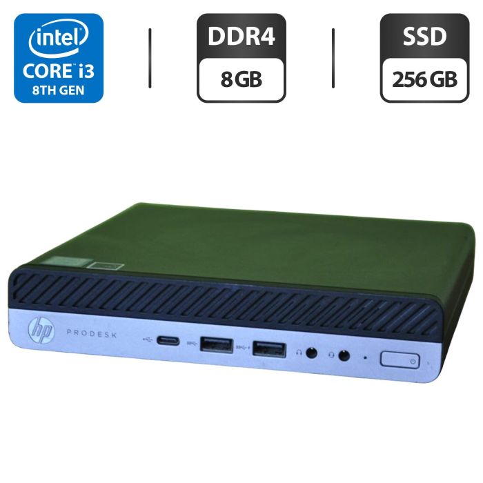Неттоп HP ProDesk 600 G4 Desktop Mini USFF / Intel Core i3-8100T (4 ядра по 3.1 GHz) / 8 GB DDR4 / 256 GB SSD M.2 / Intel UHD Graphics 630 / Windows 11 Pro б/в - зображення 1