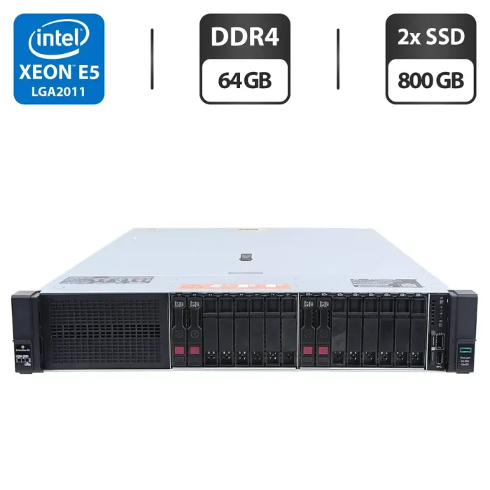 Сервер HP ProLiant DL380 Gen9 (18x 2.5 SFF) 2U Rack / 2x Intel Xeon E5-2667 v3 (8 (16) ядра по 3.2 - 3.6 GHz) / 64 GB DDR4 / 2x 800 GB SSD (SAS) / RAID HP Smart Array P440ar / 2x 500W б/в - зображення 1