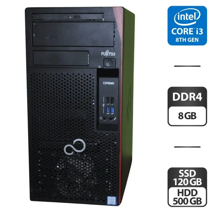 Комп'ютер Fujitsu Esprimo P558 E85 Tower / Intel Core i3-8100 (4 ядра по 3.6 GHz) / 8 GB DDR4 / 120 GB SSD + 500 GB HDD / Intel UHD Graphics 630 / Windows 11 Pro б/в - зображення 1