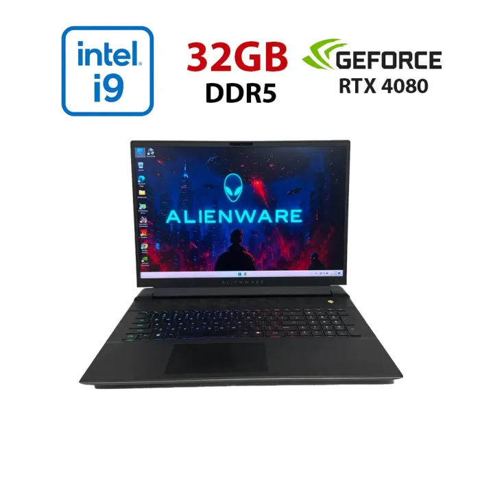 Ігровий ноутбук Dell Alienware m18 R1 / 18" (2560x1600) IPS / Intel Core i9-13900HX (24 (32) ядра по 2,2 - 5,4 ГГц) / 32 ГБ DDR5 / 1000 ГБ SSD NVMe / nVidia GeForce RTX 4080, 12 ГБ GDDR6, 192-біт / Веб-камера б/в - зображення 1