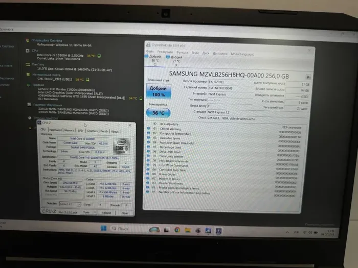 Ігровий ноутбук Б-клас Acer Nitro 5 AN515-55-53AG / 15.6" (1920x1080) TN / Intel Core i5-10300H (4 (8) ядра по 2.5 - 4.5 GHz) / 16 GB DDR4 / 256 GB SSD + 256 GB SSD / nVidia GeForce GTX 1650, 4 GB GDDR6, 128-bit / WebCam / Win 11 б/в - зображення 7