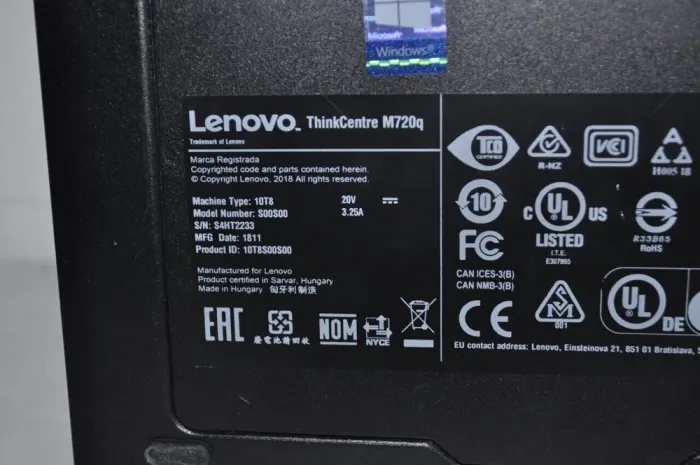 Неттоп Lenovo ThinkCentre M720q Tiny USFF / Intel Core i5-8400T (6 ядер по 1.7 - 3.3 GHz) / 8 GB DDR4 / 240 GB SSD / Intel UHD Graphics 630 / Wi-Fi / Windows 11 Pro + Блок живлення б/в - зображення 7