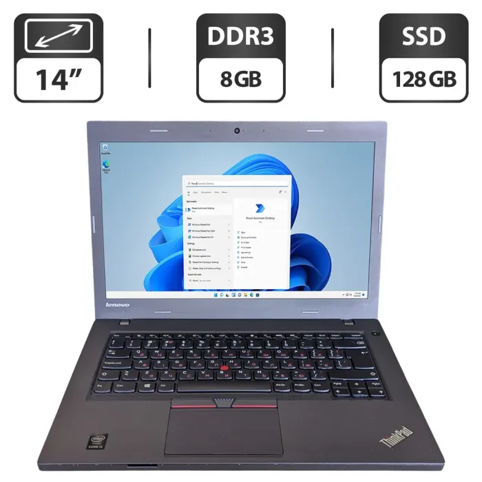 Ноутбук Б-клас Lenovo ThinkPad L450 / 14" (1366x768) TN / Intel Core i3-5005U (2 (4) ядра по 2.0 GHz) / 8 GB DDR3 / 128 GB SSD / Intel HD Graphics 5500 / WebCam б/в - зображення 1