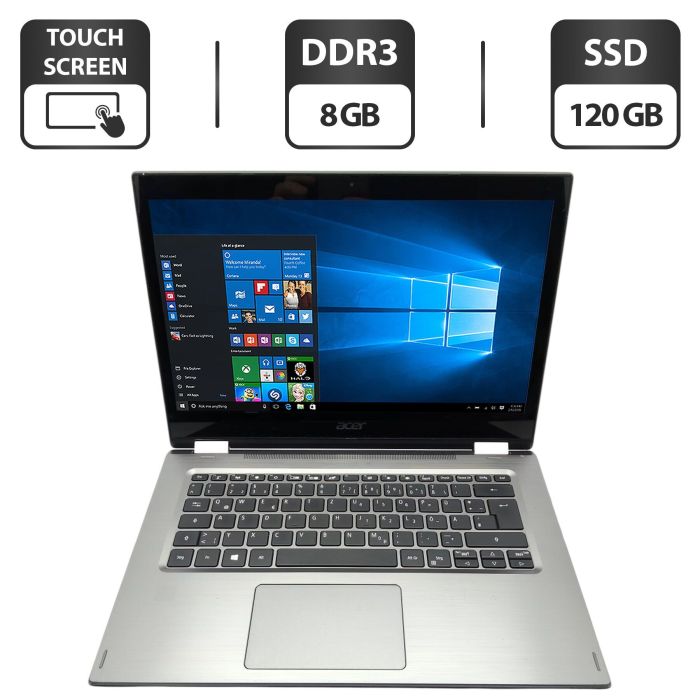 Ноутбук Acer Spin 3 SP314 / 14" (1920x1080) TN Touch / Intel Core i5-8265U (4 (8) ядра по 1.6 - 3.9 GHz) / 8 GB DDR3 / 120 GB SSD / Intel UHD Graphics / WebCam б/в - зображення 1