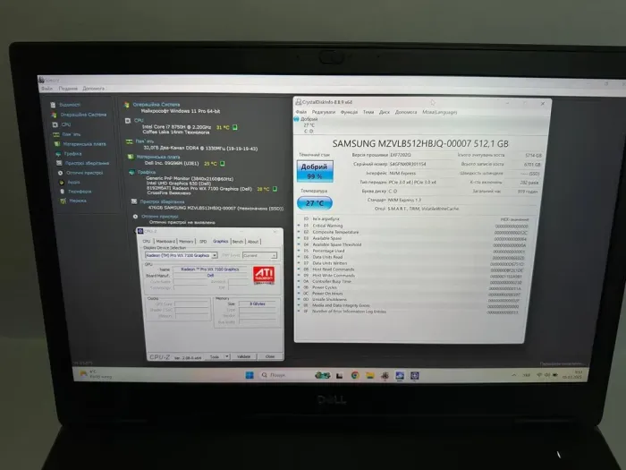 Мобільна робоча станція Dell Precision 7730 / 17.3" (3840x2160) IPS / Intel Core i7-8750H (6 (12) ядер по 2.2 - 4.1 GHz) / 32 GB DDR4 / 512 GB SSD / Radeon Pro WX 7100, 8 GB GDDR5, 256-bit / WebCam / HDMI б/в - зображення 7