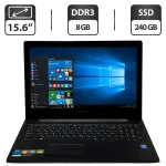 Ноутбук Lenovo G50-30 80G0 / 15.6" (1366x768) TN / Intel Pentium N3540 (4 ядра по 2.16 - 2.66 GHz) / 8 GB DDR3 / 240 GB SSD / Intel HD Graphics / WebCam / DVD-ROM / Windows 10 Pro б/в