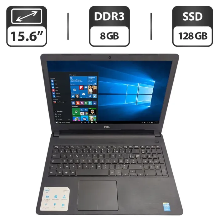 Ноутбук Dell Vostro 3558 / 15.6" (1366x768) TN / Intel Core i5-5200U (2 (4) ядра по 2.2 - 2.7 GHz) / 8 GB DDR3 / 128 GB SSD / Intel HD Graphics 5500 / WebCam / DVD-ROM б/в - зображення 1