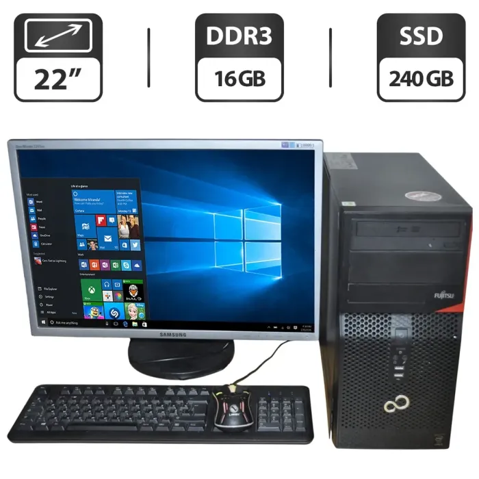 Комплект ПК: Fujitsu P420 E85 Tower / Intel Core i5-4590 (4 ядра по 3.3 - 3.7 GHz) / 16 GB DDR3 / 240 GB SSD / nVidia GeForce GTX 550 Ti, 4 GB GDDR5, 128-bit / DVD-ROM + Монітор Samsung 2243BW / 22" (1680x1050) TN + Windows  б/в - зображення 1