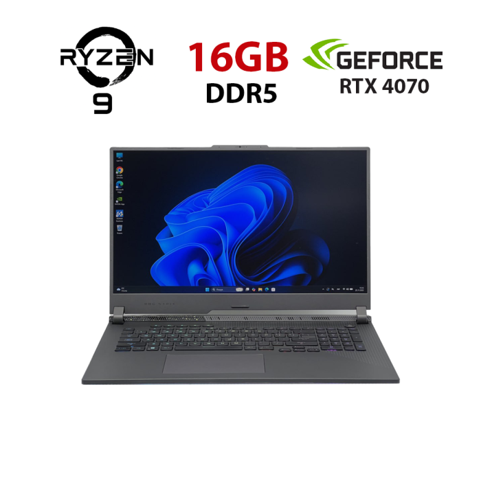 Ігровий ноутбук Б-класу Asus ROG Strix G713PI / 17,3" (2560x1440) IPS / AMD Ryzen 9 7945HX (16 (32) ядер по 2,5 - 5,4 ГГц) / 32 ГБ DDR5 / 960 ГБ SSD / nVidia GeForce RTX 4070, 8 ГБ GDDR6, 128-біт / WebCam б/в - изображение 1