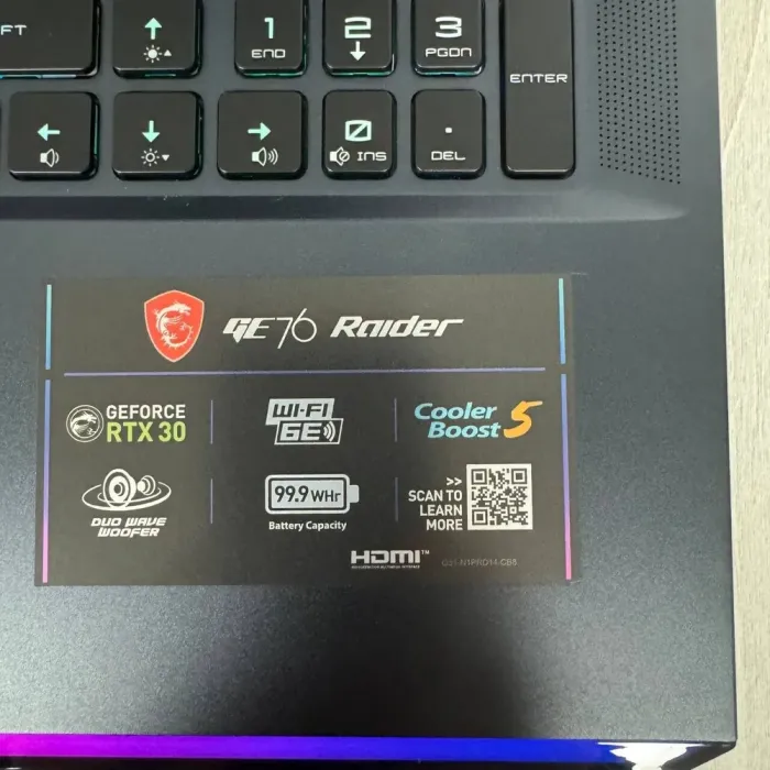 Ігровий ноутбук MSI GE76 Raider 10UG / 17.3" (1920x1080) IPS / Intel Core i7-10870H (8 (16) ядер по 2.2 - 5.0 GHz) / 32 GB DDR4 / 1000 GB SSD NVMe / nVidia GeForce RTX 3070, 8 GB GDDR6, 256-bit / WebCam б/в - зображення 9