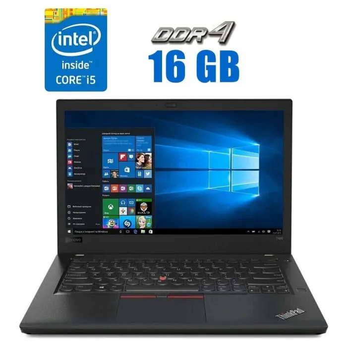 Ультрабук Lenovo ThinkPad T480 / 14" (1920x1080) IPS / Intel Core i5-8350U (4 (8) ядра по 1.7 - 3.6 GHz) / 16 GB DDR4 / 240 GB SSD / Intel UHD Graphics 620 / WebCam б/в - зображення 1