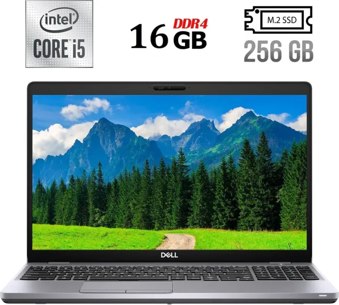 Ноутбук Dell Latitude 5510 / 15.6" (1920x1080) IPS / Intel Core i5-10210U (4 (8) ядра по 1.6 - 4.2 GHz) / 16 GB DDR4 / 256 GB SSD M.2 / Intel UHD Graphics / WebCam / USB 3.2 / HDMI б/в - зображення 1