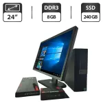 Комплект ПК: комп'ютер Dell OptiPlex 3040 SFF / Intel Core i5-6400 (4 ядра по 2,7 - 3,7 ГГц) / 8 ГБ DDR3 / 240 ГБ SSD / Intel HD Graphics 530 + Монітор 24" (1920x1080) TN  б/в