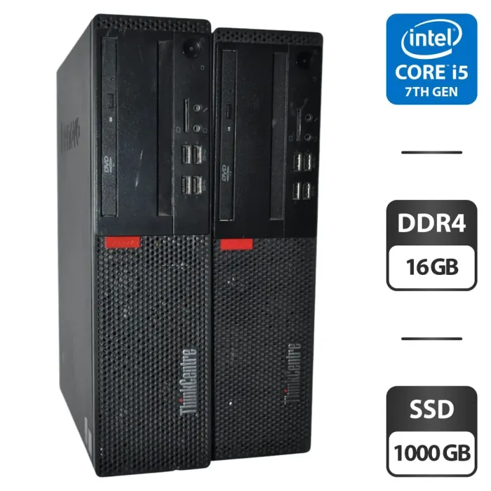 Комп'ютер Lenovo ThinkCentre M710s SFF / Intel Core i5-7400 (4 ядра по 3.0 - 3.5 GHz) / 16 GB DDR4 / 1000 GB SSD / Intel HD Graphics 630 / DVD-ROM / Windows 11 Pro б/в - зображення 1