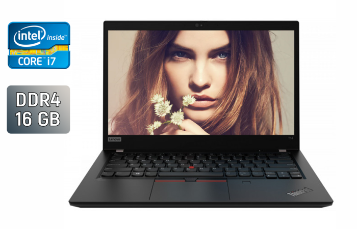 Ультрабук Lenovo ThinkPad T14 Gen 1 / 14" (1920x1080) IPS / Intel Core i7-10510U (4 (8) ядра по 1.8 - 4.9 GHz) / 16 GB DDR4 / 256 GB SSD / Intel UHD Graphics / WebCam / TouchID / Windows 10 б/в - зображення 1