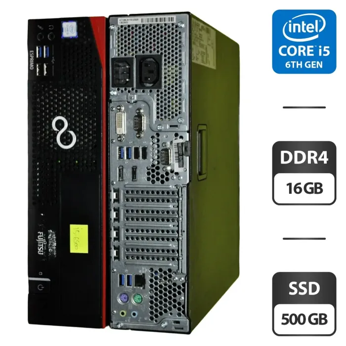 Комп'ютер Fujitsu Esprimo D757 E90+ SFF / Intel Core i5-6500 (4 ядра по 3.2 - 3.6 GHz) / 16 GB DDR4 / 500 GB SSD / Intel HD Graphics 530 / Windows 11 Pro б/в - зображення 1