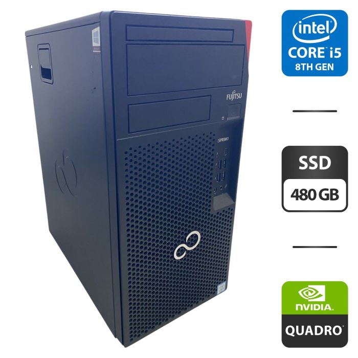 Комп'ютер Fujitsu Esprimo P758 E85 Tower / Intel Core i5-8400 (6 ядер по 2,8 - 4,0 ГГц) / 8 ГБ DDR4 / 480 ГБ SSD / nVidia Quadro K1200, 4 ГБ GDDR5, 128-біт б/в - зображення 1