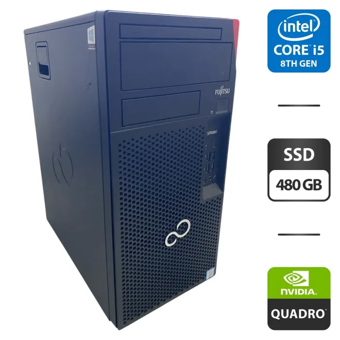 Комп'ютер Fujitsu Esprimo P758 E85 Tower / Intel Core i5-8400 (6 ядер по 2,8 - 4,0 ГГц) / 8 ГБ DDR4 / 480 ГБ SSD / nVidia Quadro K1200, 4 ГБ GDDR5, 128-біт б/в - зображення 1