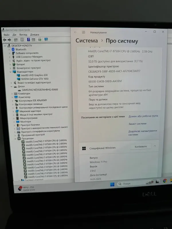 Ігровий ноутбук Dell XPS 15 7590 / 15.6" (1920x1080) IPS / Intel Core i7-9750H (6 (12) ядер по 2.6 - 4.5 GHz) / 32 GB DDR4 / 1000 GB SSD / nVidia GeForce GTX 1650, 4 GB GDDR6, 128-bit / WebCam / HDMI / Win 11 Pro б/в - зображення 9